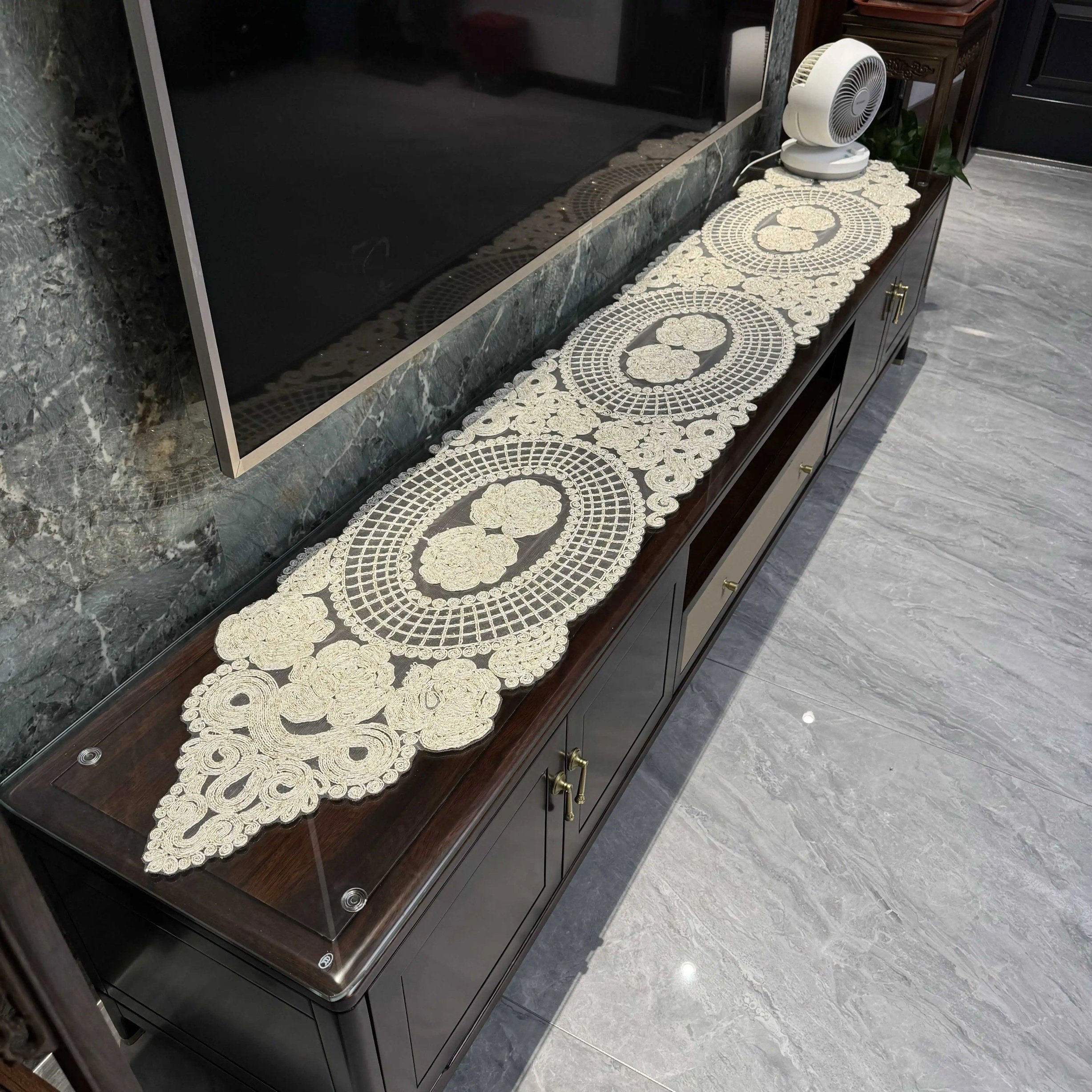 外贸高品绳绣蕾丝桌旗欧式复古高定电视柜盖巾餐桌茶几五斗柜盖布,居家布艺,桌旗,淘宝优惠券,粉丝福利购,淘宝优惠卷