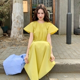 黄色温柔风收腰连衣裙女2025夏季新款韩系ins宽松减龄小个子长裙，商品下架区，浙宝306