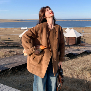 新款-两面穿皮毛一体外套306-AW137-p195-k298，女装羊羔毛/颗粒绒，浙宝306