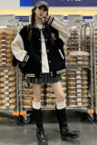 现货-24春-黑色拼接学院风棒球服外套306-24011-P135-K188，女装短外套，浙宝306