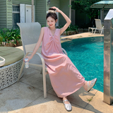 粉色温柔风无袖背心连衣裙女2025夏季新款度假风宽松前后两穿长裙，女装连衣裙，浙宝306