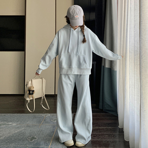 ootd穿搭蓝色减龄卫衣套装女春2025超火运动休闲慵懒多巴胺两件套,女装运动套装,浙宝306