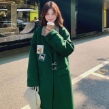 高级感绿色长款毛呢西装厚外套女冬独特超好看小众设计感呢子大衣，女装毛呢外套，浙宝306