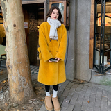 -跑量姜黄色显白环保皮草长款外套送包包306-QD108-P185-K288，女装皮草，浙宝306