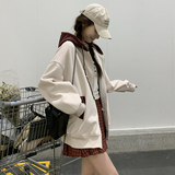 米白色连帽卫衣外套女2025年春秋新款韩版设计感宽松休闲短款上衣，女装卫衣/绒衫，浙宝306