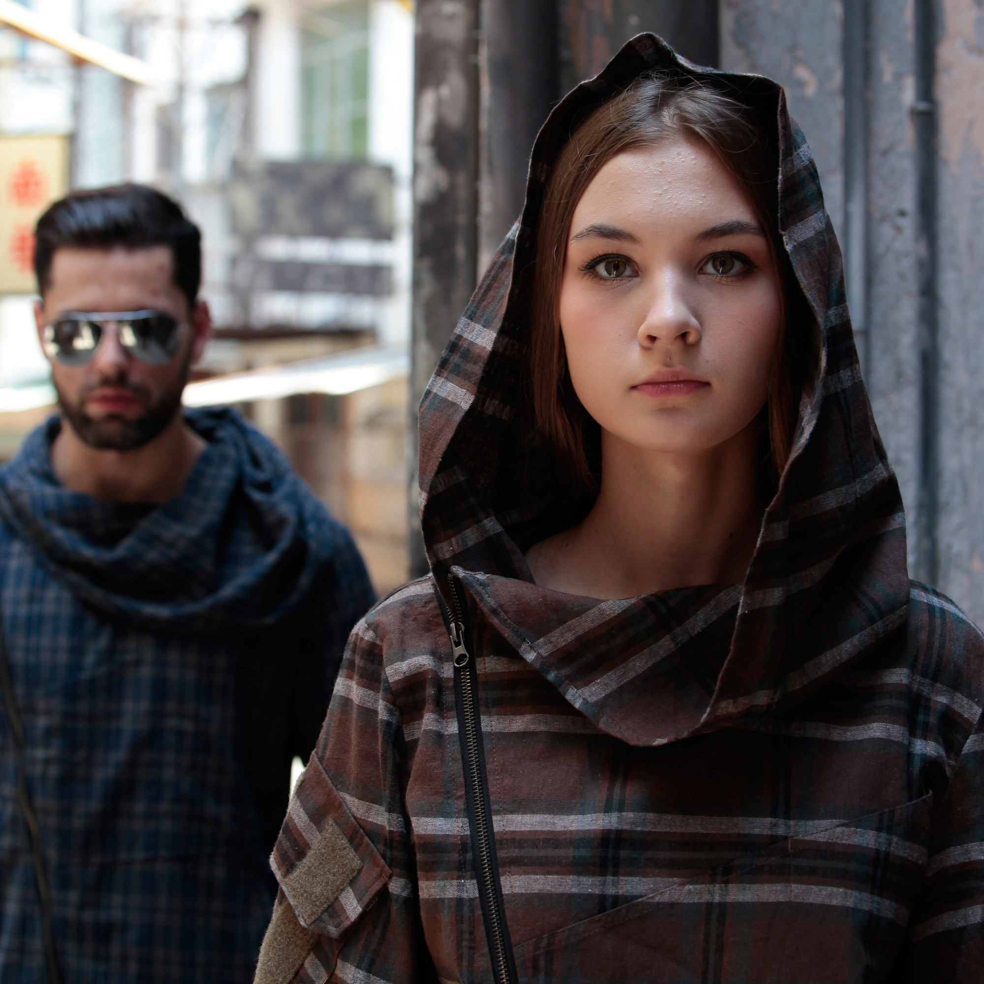 格子透气帽衫男女同款