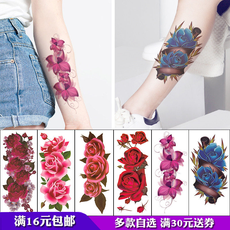 玫瑰花大图防水女持久大腿性感仿真花臂腹部剖腹产遮疤痕纹身贴纸