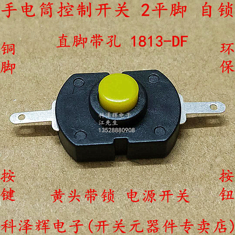 1813-DF 2P直脚有孔 电灯/手电筒开关 电源按钮开关 自锁按键开关