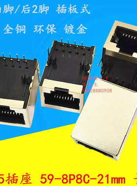 RJ45插座 59 21MM 长款  网口 水晶头母座 8P8C 前2脚 后2脚 铜壳