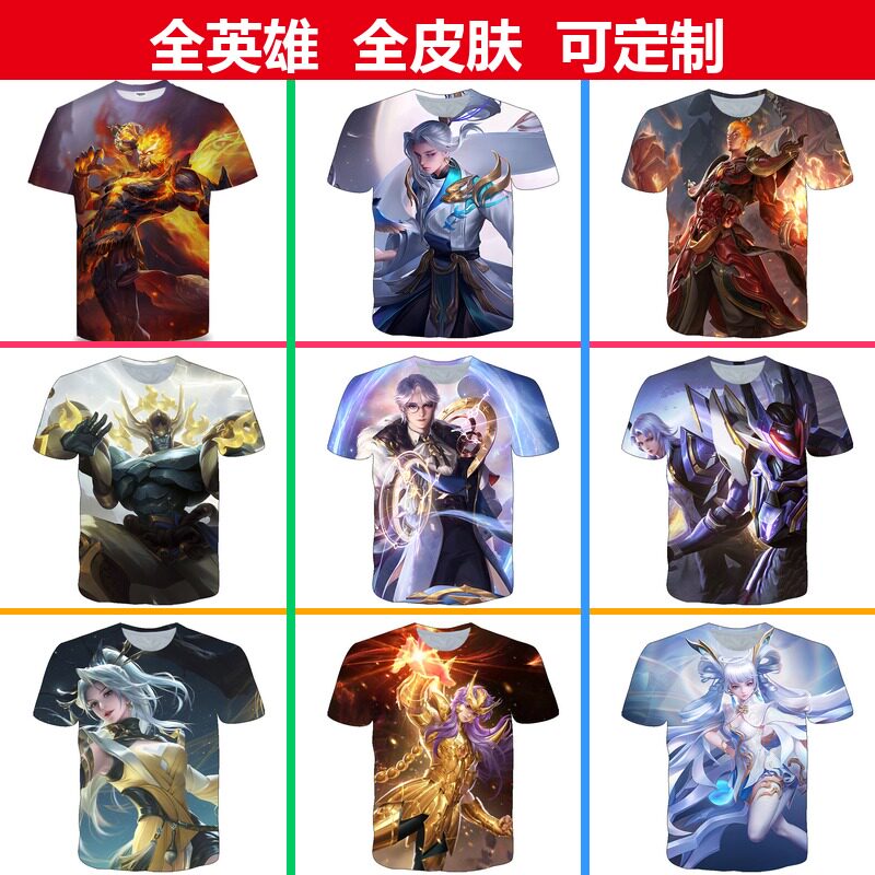 王者荣耀孙悟空地狱火衣服3D印花男女短袖t恤春夏青少年儿童上衣