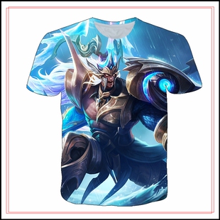 王者荣耀吕布怒海麟威衣服3D印花男女短袖t恤夏青少年儿童cos上衣