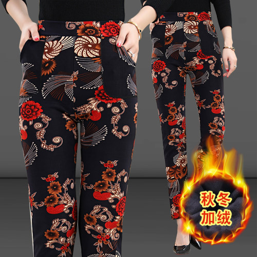 中老年外穿加厚松紧腰妈妈裤