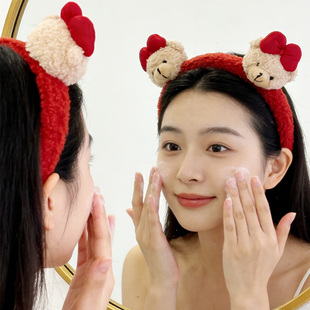卡通小熊红色款不压头发可爱发箍女款防滑不掉洗脸专用头饰不勒头