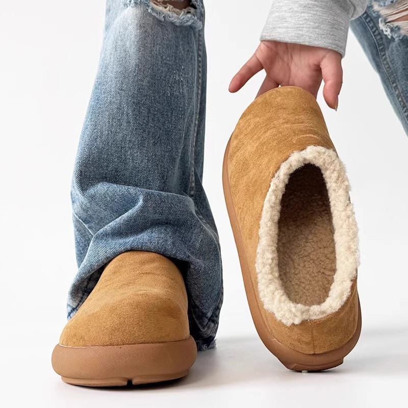 小土豆厚底加绒加厚勃肯鞋男女款冬季保暖穆勒鞋包头一脚蹬雪地靴