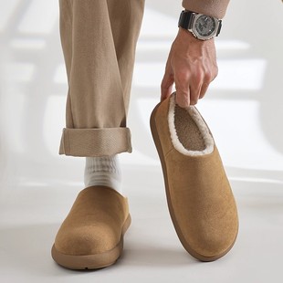 小土豆加绒勃肯鞋男女同款厚底防滑懒人外穿一脚蹬冬季棉拖鞋情侣