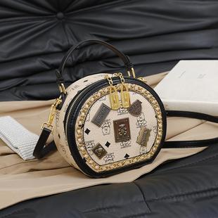 Clean Knоck老花手提女包2026新款撞色单肩斜挎包复古印花小圆包