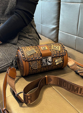 Clean Knоck包包女新款真皮老花小圆包单肩包斜挎包质感圆形小包