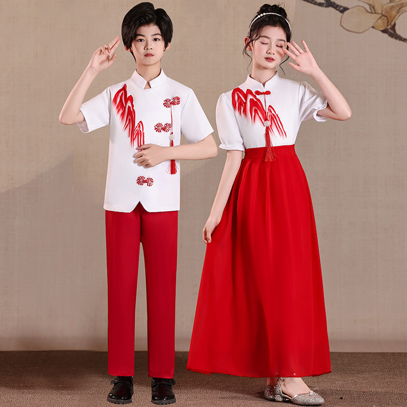 儿童朗诵合唱表演服小学生爱国主题演讲比赛诗朗诵古筝二胡演出服