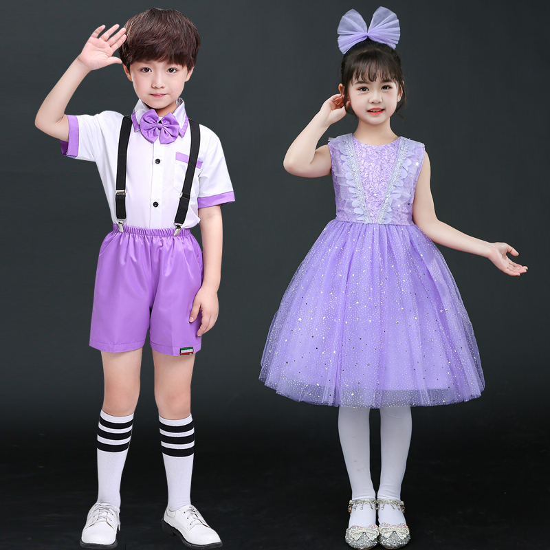 亮片公主裙幼儿园男女童表演服装儿童合唱服朗诵小学生礼服纱裙