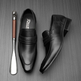 LP夏季 套脚潮流一脚蹬皮鞋 新款 英伦尖头皮鞋 真皮商务男鞋 日本代购