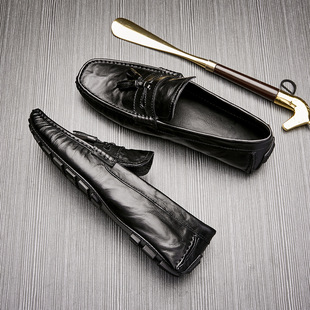 真皮2025夏季 男士 新款 商务鞋 日本代购 青年软底一脚蹬豆豆鞋 LP皮鞋