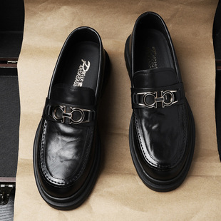 日本代购LP男鞋黑色皮鞋一脚蹬真皮豆豆鞋商务正装休闲鞋男士单鞋