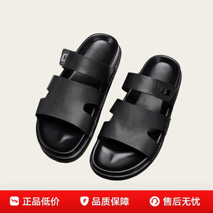 日本品牌LP牛皮一字拖男士休闲拖鞋透气时尚潮流沙滩鞋防滑凉拖鞋