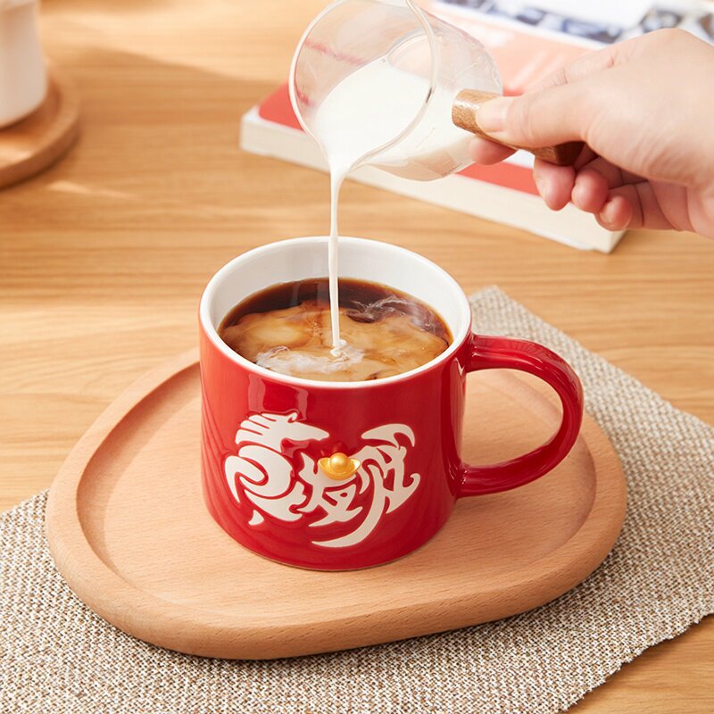 共禾京品马年发财陶瓷马克杯情侣对杯红色礼品杯新年杯子圣诞礼物