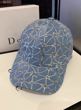 法国CINSKINS高节清风~蓝色棒球帽子女夏季亮片遮阳防晒鸭舌帽女