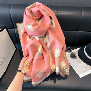 法国CINSKINS怡然自得~秋冬季新款猫头鹰双面加长保暖羊绒围巾女