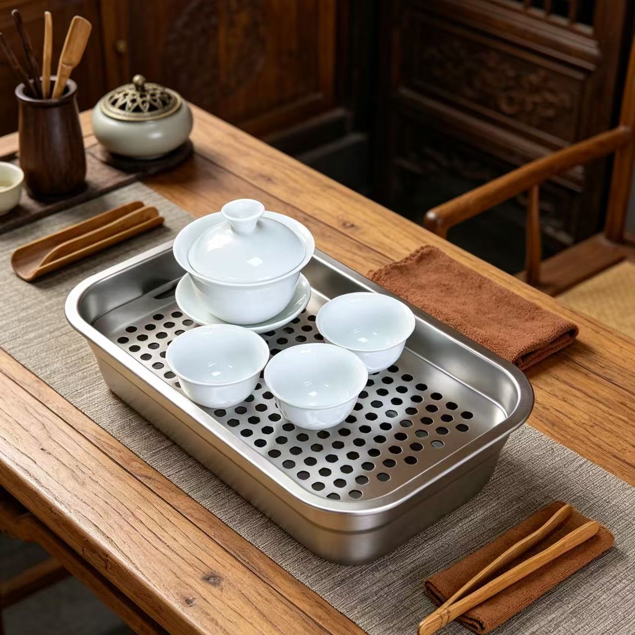 【新款引流价】不锈钢功夫茶具盘