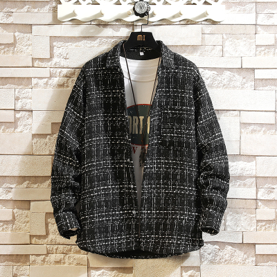 小香风加绒加厚翻领格子衬衫外套