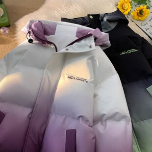 扎染渐变情侣棉服冬季加厚保暖连帽棉衣美式复古面包服青少年外套