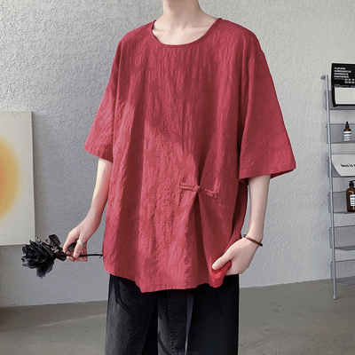 中国风纯色亚麻冰感透气短袖T恤