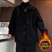 英伦风翻领夹克毛呢外套 男装 新款 短款 休闲宽松韩版 呢子大衣春秋季