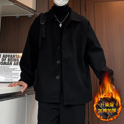 男士短款加棉加厚毛呢夹克外套潮