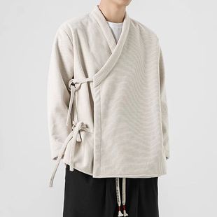 冬季中国风男装棉衣加棉加厚汉服外套古风道袍男士亚麻唐装棉袄