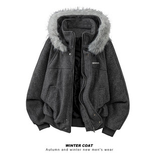 美式毛领座山雕棉服男女冬季加棉加厚保暖棉衣高级感情侣毛呢外套