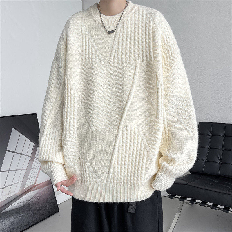 麻花毛衣男款日系潮流加厚宽松圆领线衣外套潮牌ins秋冬季针织衫