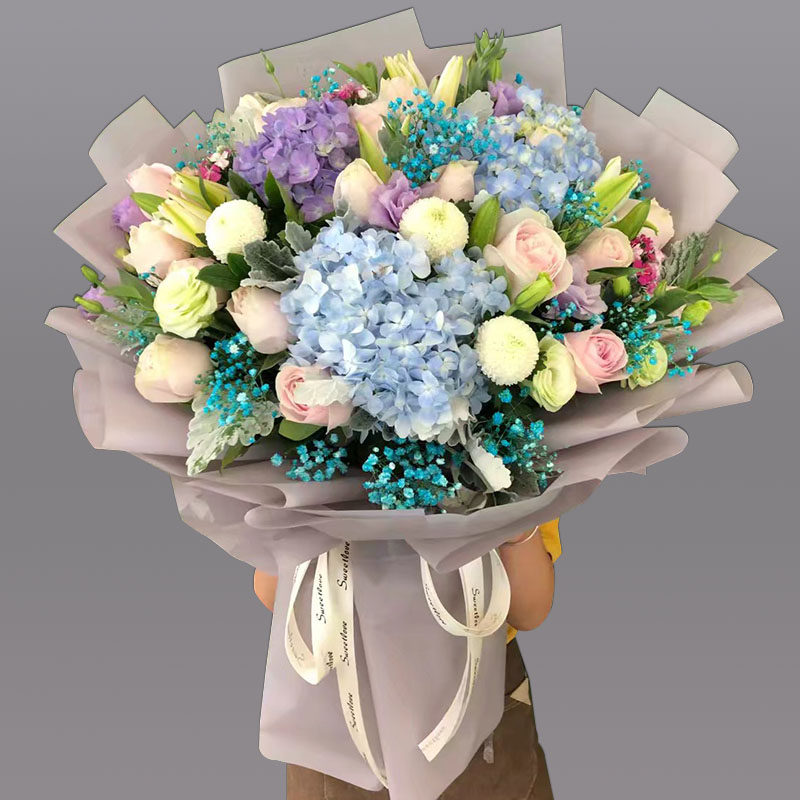 高端韩式巨型花束蓝绣球玫瑰花深圳鲜花同城速递南山福田花店送花