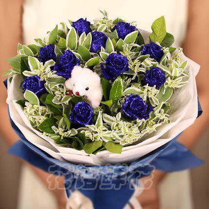 七夕情人节蓝色妖姬玫瑰花生日礼盒花束鲜花速递广州同城花店送花