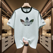 半袖 一折专区 T汉服 T恤美式 休闲情侣男女同款 三条杠短袖 纯棉短袖