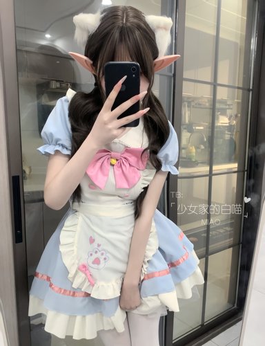 MIAO：猫咪餐厅女仆装狗短可爱萌妹蓝粉cosplay日常lolita连衣裙