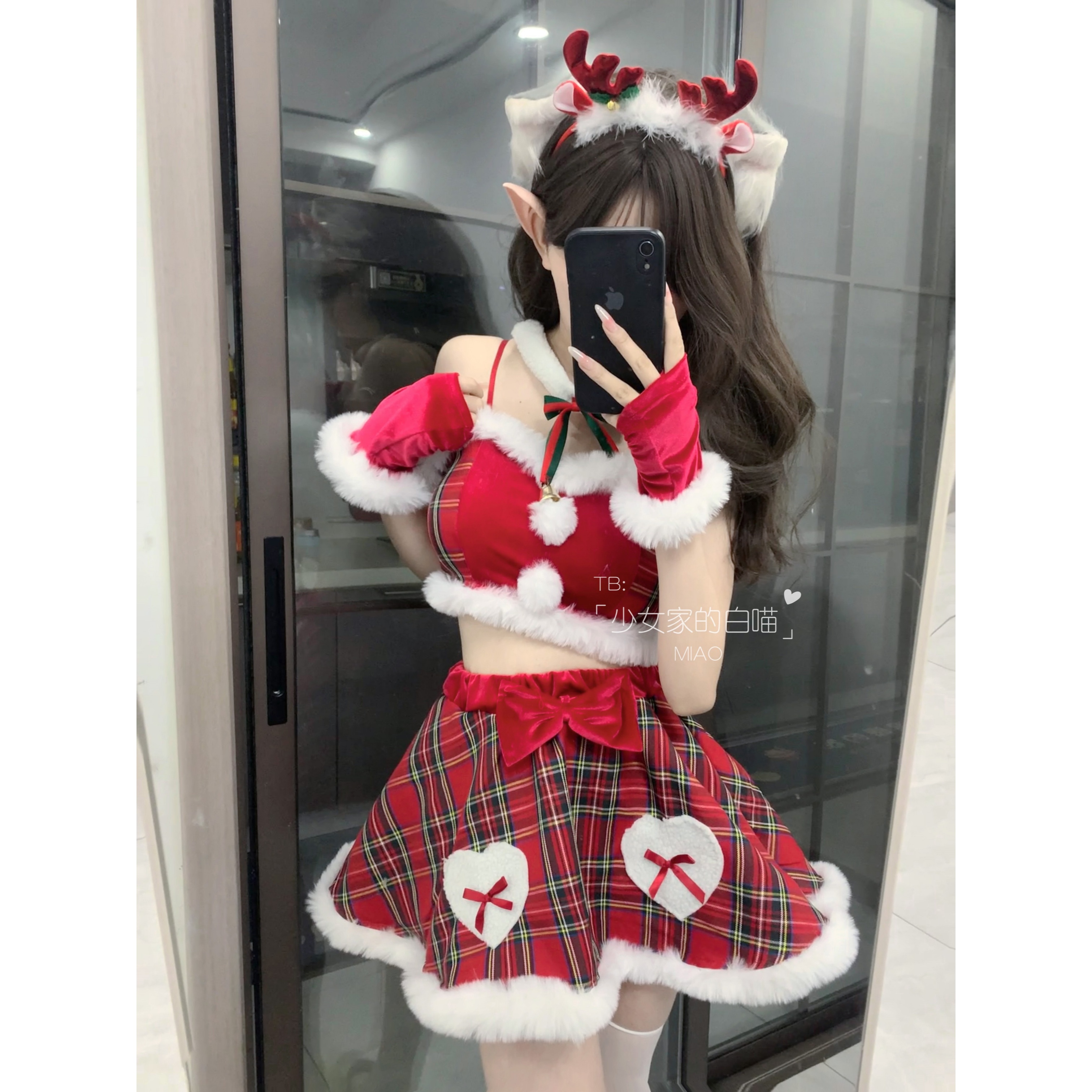 可爱圣诞服装红色女仆装cos麋鹿