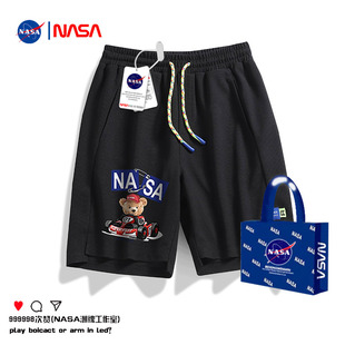 慢跑 男女潮牌ins松紧带华夫格短裤 直筒五分裤 NASA联名情侣休闲裤