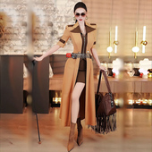 修身 欧美英伦风拼接过膝短袖 2025新款 套装 长风衣包臀裙两件套 薄款