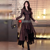 女神范印花套装 大摆裙两件套2025新款 裙 小众原创设计感西装 秋季