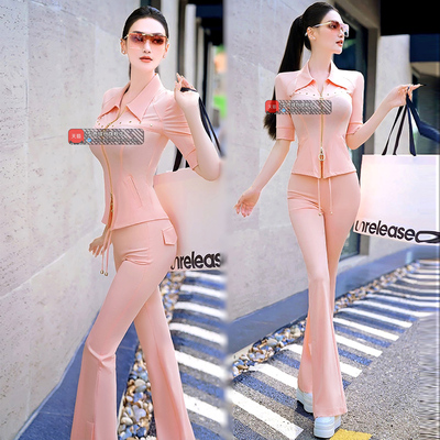 夏季时尚小众气质一整套套装2025新款别致上衣收腰微喇裤两件套