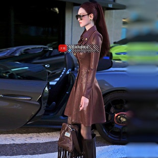 型色缤纷秋冬气质修身干练衬衫裙2025新款时尚复古收腰长袖连衣裙