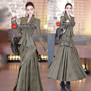 春季仿麂皮绒翻领上衣半身裙两件套2026新款原创小众修身套装裙